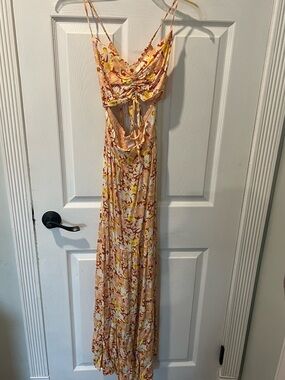 l*space Peach Floral Tie-Front Maxi Dress
